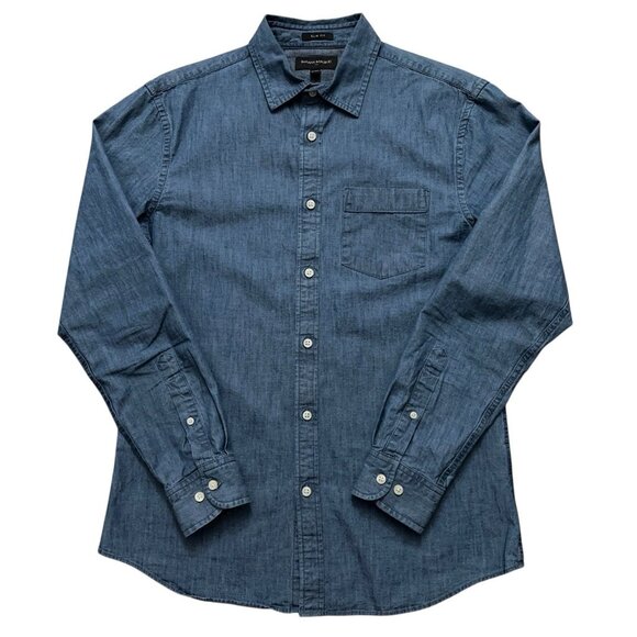 Banana Republic Shirt Mens Size M Long Sleeve Chambray Slim Fit Pocket Blue - Picture 1 of 5